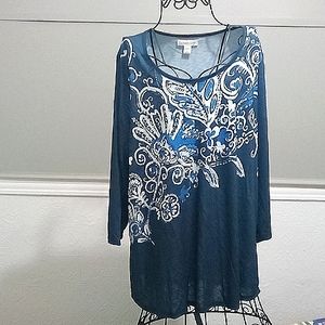 Placed Paisley Top, Plus Size 2X, brand new with tag, blue